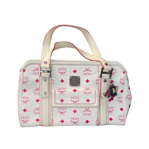MCM White and Pink Logo Tote